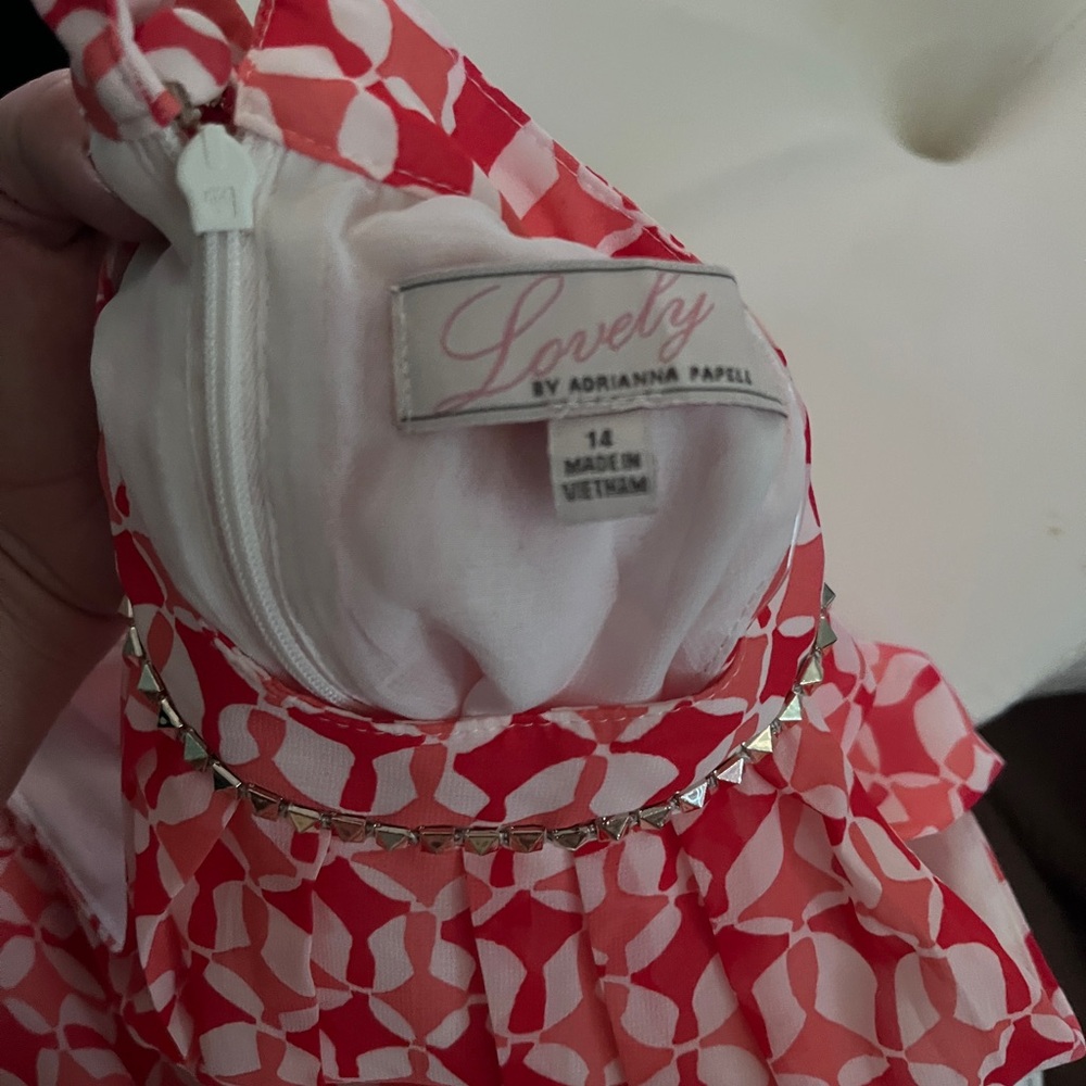 Adrianna Papell Red and White Ruched Cocktail Sundress